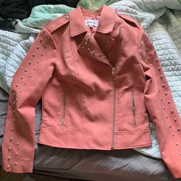 BB Dakota pink studded silver moto jacket medium - Picture 3 of 8